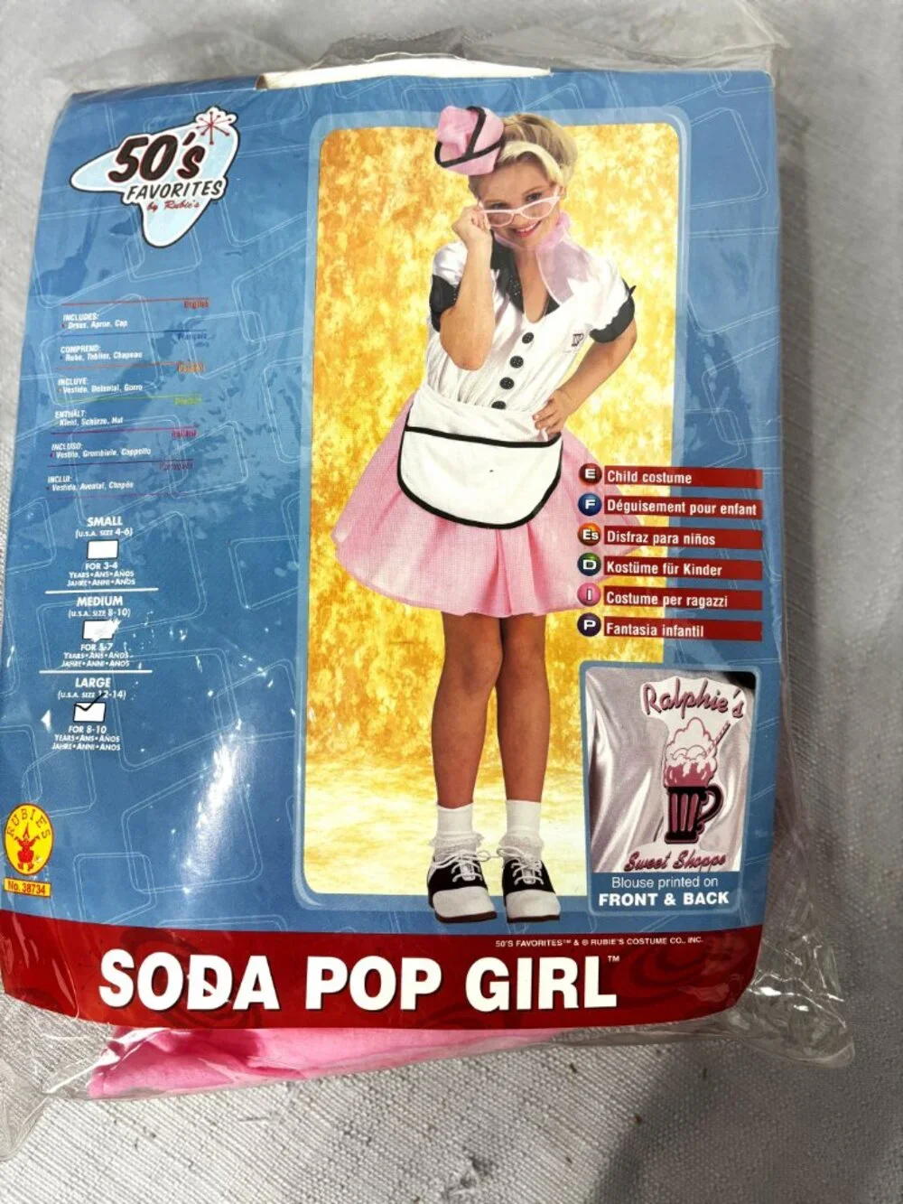 5o’s Ralphie’s Soda Pop Girl Costume by Rubie’s NWT NOS Child Sz 12-14